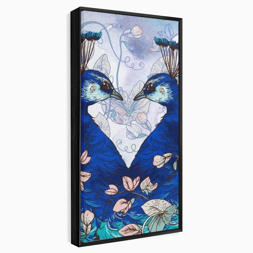 Tablou canvas cu tablou canvas cu doi pauni albastri, in rama de aluminiu negru